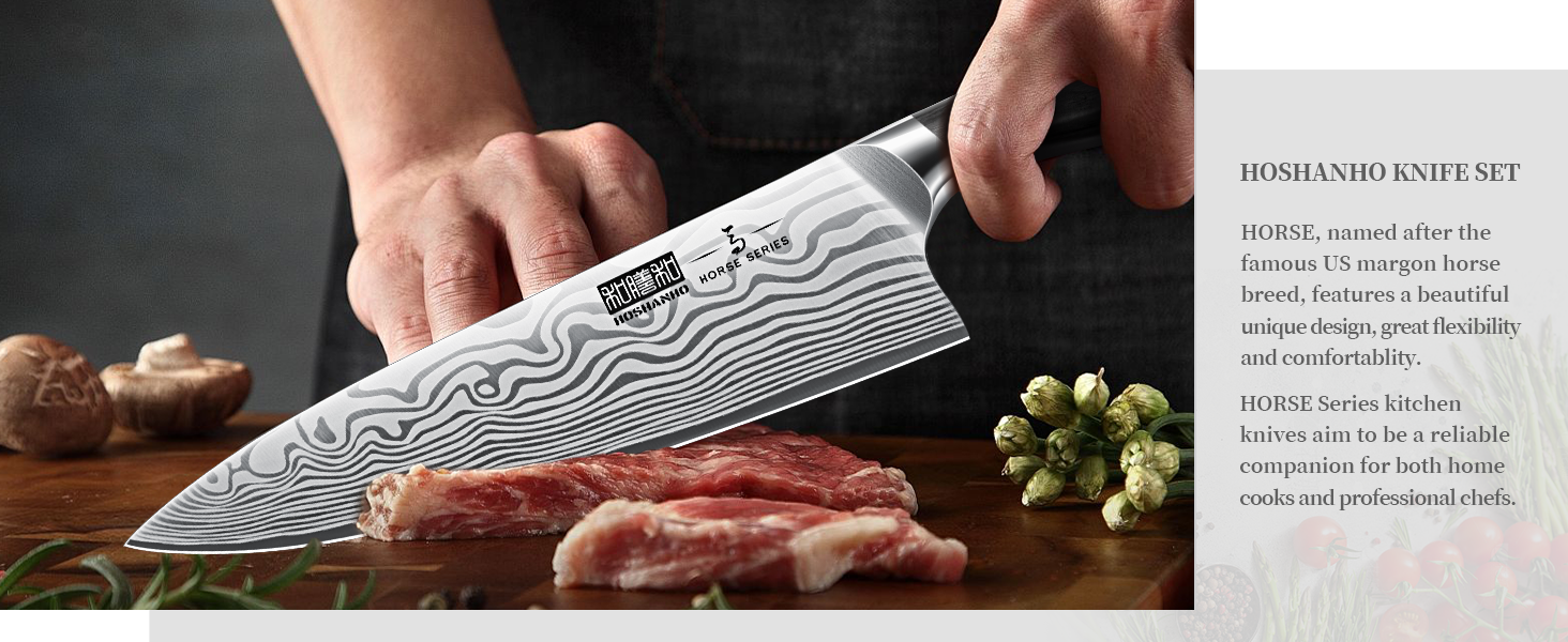 Набір кухонних ножів HOSHANHO 5 шт. з японської пудрованої сталі, професійний, з ергономічною ручкою з пакавуду