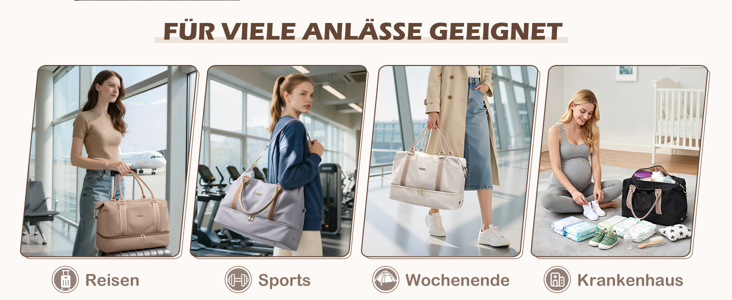 Велика дорожня сумка жіноча 46L Weekender з косметичкою, відділенням для взуття та мокрого одягу, для подорожей літаком (Кремовий)