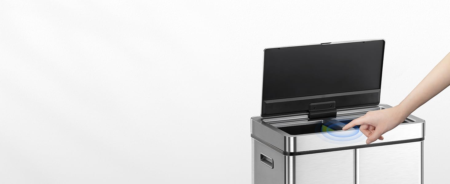 Сортувальний контейнер для сміття EKO Mirage Plus 60л, нержавіюча сталь, сенсорний, 3 відділення (15л + 15л + 30л), пластикові відра