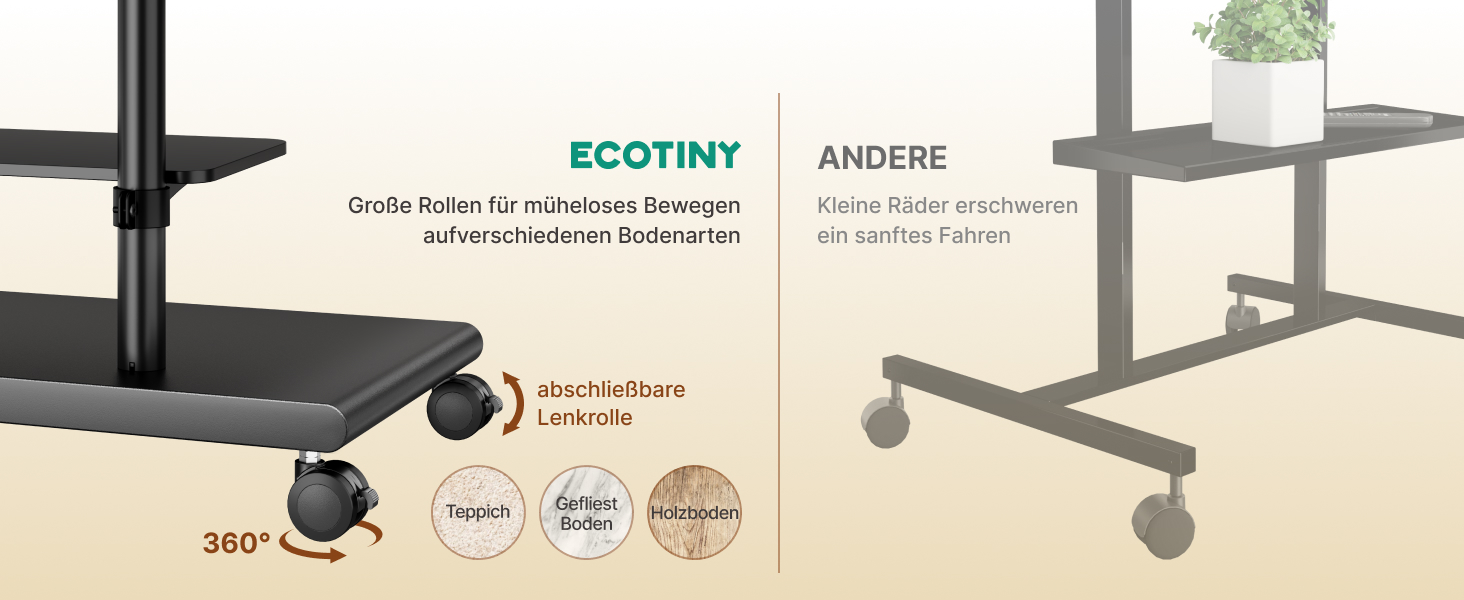 Підставка для телевізора на колесах з кріпленням для саундбару, 50-90 дюймів, до 70 кг, регульована висота та нахил, MAX VESA 600x400 мм