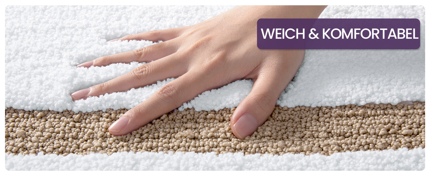 DEXI Non-Slip Bath Mat - Absorbent, Washable Bathroom Rug - 61 x 110 cm - Beige