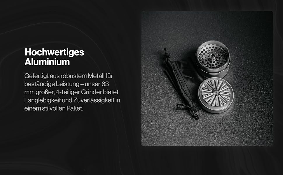 Металевий гріндер Bloomint Apollo з алюмінію, 63 мм, 4-частинний, великий, для подрібнення трав, спецій і рослин, з відсіком для пилку