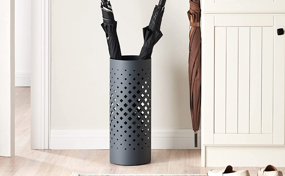 ACAZA Metal Umbrella Stand with Water Tray, Grey