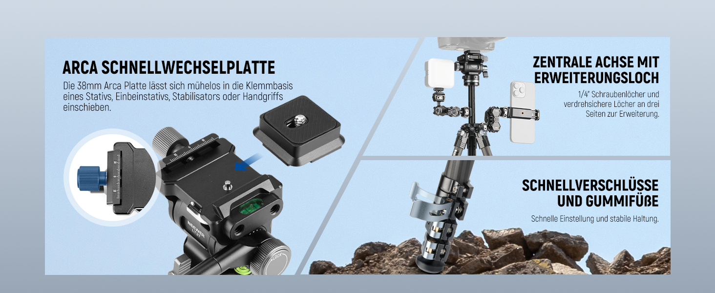 Штатив для камери NEEWER BASICS 77' з моноподом, кульковою головкою 360°, QR-пластиною Arca, компактний, легкий, алюмінієвий, для подорожей, відеозйомки, максимальне навантаження 6 кг (LT37)