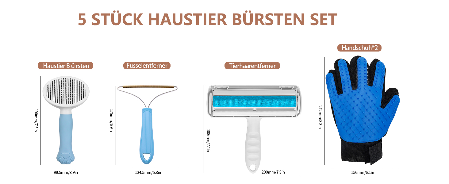 Набір для видалення шерсті домашніх тварин 5 шт. для собак та котів (довгошерсті/короткошерсті), ролики для меблів, повторне використання