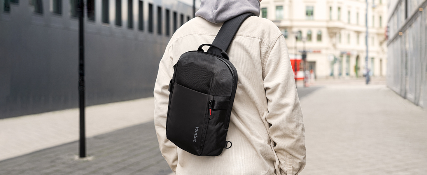 tomtoc Чоловіча сумка через плече Sling Bag для MacBook Air/Pro 13-14 дюймів, чорна, водонепроникна