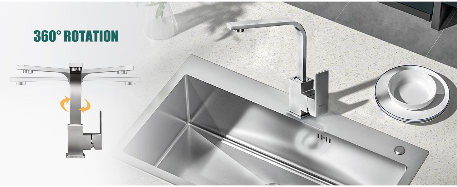 Кран кухонний поворотний 360°, з нержавіючої сталі, для кухні, автодому, ванної кімнати (хром)