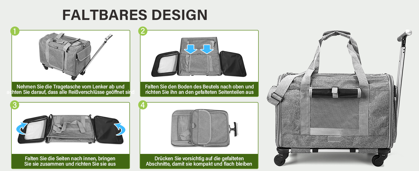 Переноска для тварин ALLSOPETS з колесами для котів та собак, схвалена для авіаперельотів, з висувним ручками, знімними колесами та плечовим ременем, сіра