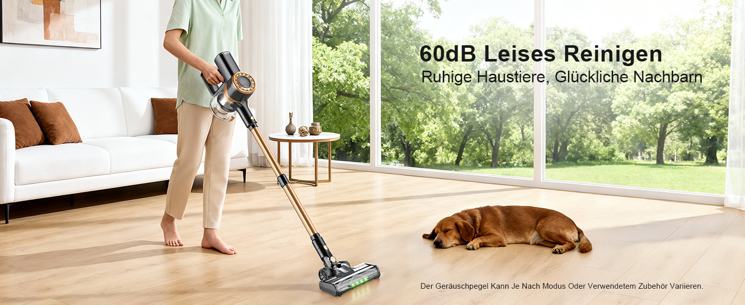 Бездротовий акумуляторний пилосос Lubluelu 450W, потужність всмоктування 45kPa, LED-дисплей, для прибирання шерсті тварин, килимів, твердих поверхонь та авто, колір золотий