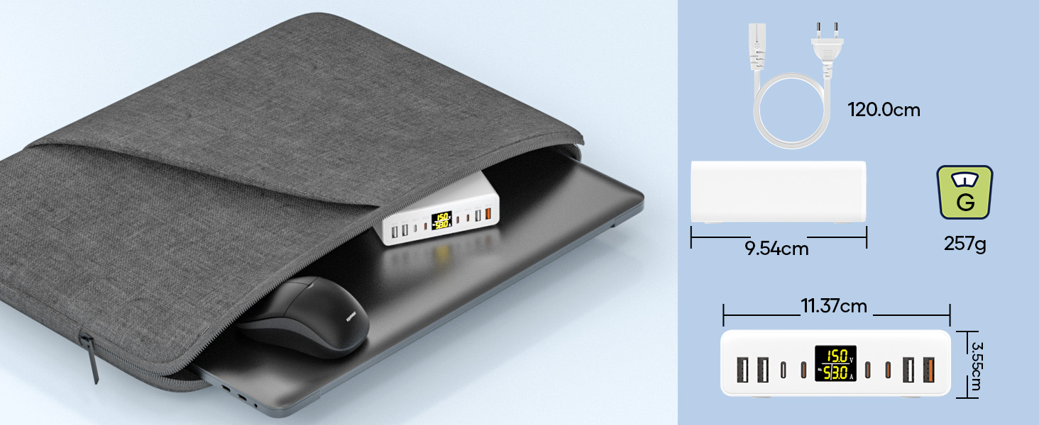 Зарядний пристрій USB-C багатопортовий 8 портів 200W GAN YSYFAD з LED індикатором, PD PPS Type-C, QC3.0, швидка зарядка для iPhone, iPad, MacBook, ноутбуків, білий