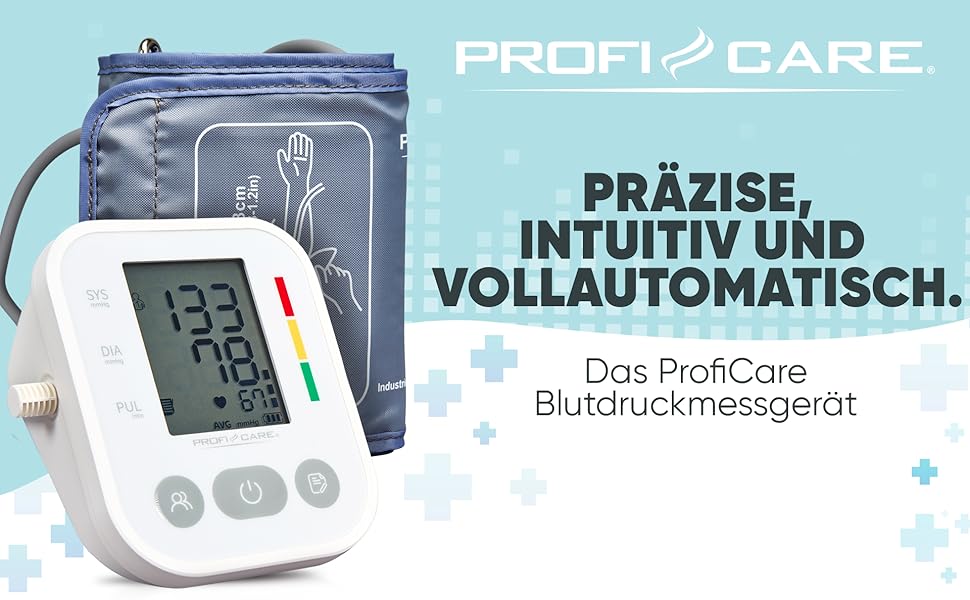 Тонометр ProfiCare® PC BMG 3121 для вимірювання артеріального тиску та пульсу | Виявлення аритмії | Тонометр на плечі з оцінкою ВООЗ | Білий *Модель 2024*