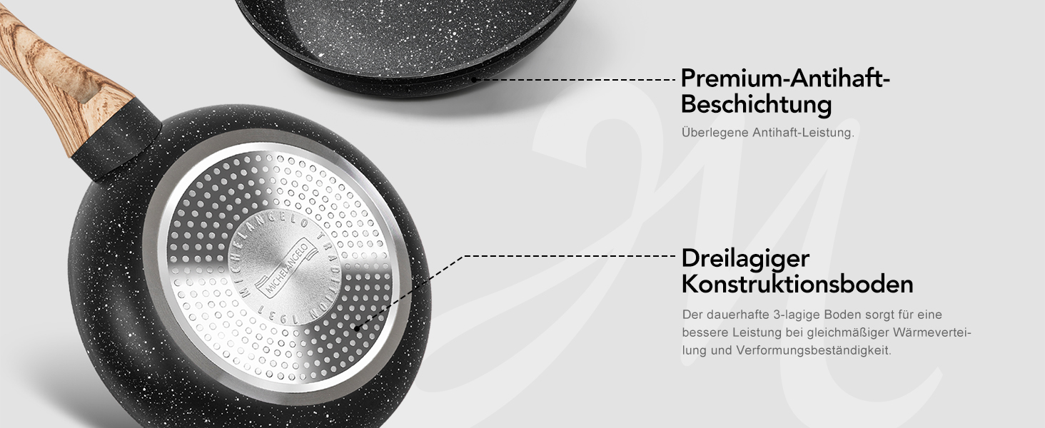 Сковорода з антипригарним покриттям Michelangelo з кришкою 28 см, глибока сковорода для смаження та тушкування, чорна, підходить для індукційних плит