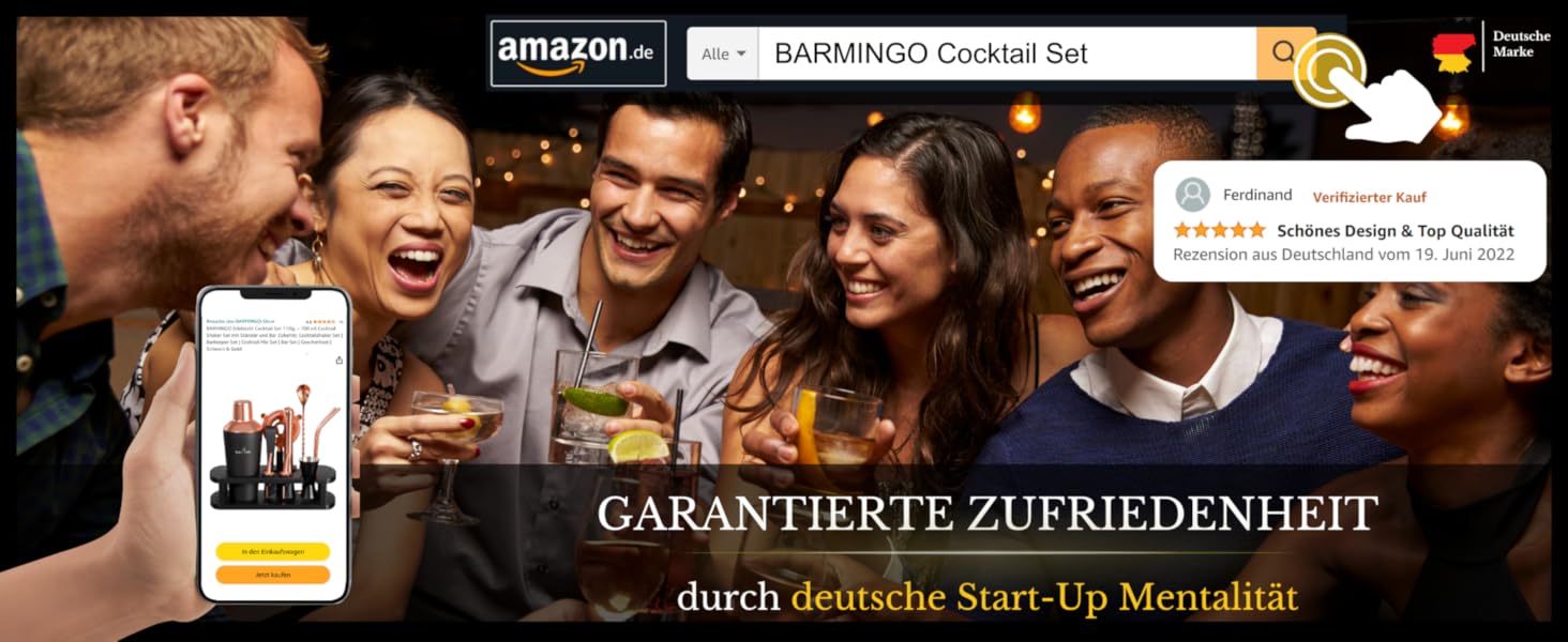 BARMINGO Stainless Steel Cocktail Set - 11 Piece Bar Set with Stand & Accessories | Cocktail Shaker Set | Bartender Set | Cocktail Mixing Set | Gift Set