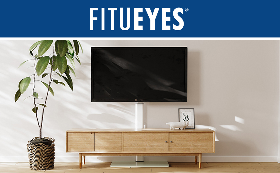 FITUEYES Adjustable TV Stand - Swivel & Tilt Floor Stand for 19-42 inch Flat & Curved TVs up to 35kg, VESA 200x200 - White