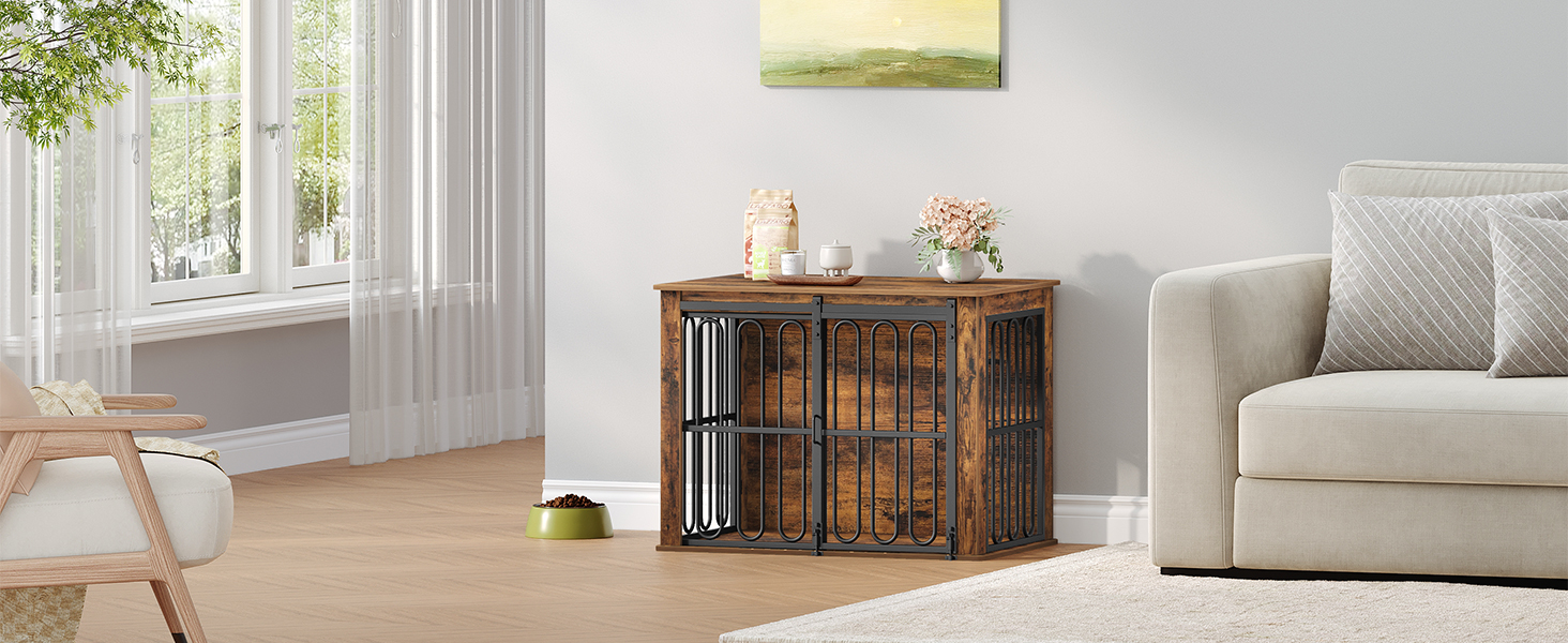 Дерев'яний вольєр для собак, 81 см, вольєр-стілець для дому, 2 двері, розсувні, для маленьких та середніх собак, міцний, 81 × 55 × 62,4 см, білий (коричневий)