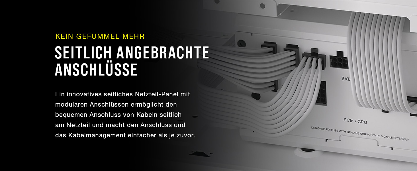 Блок живлення Corsair RM1000x Shift 1000W, ATX 3.1 & PCIe 5.1, 80 Plus Gold, повністю модульний, бічні роз'єми, білий