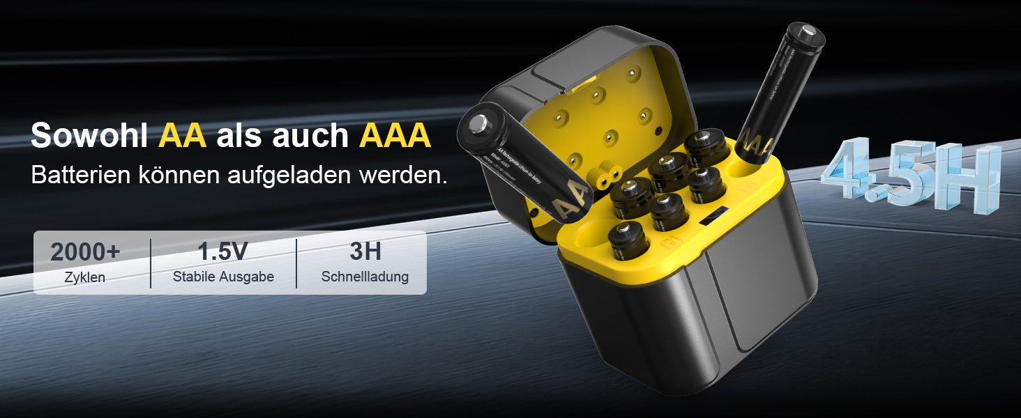 SURFOU Акумулятори Li-Ion 4xAA + 4xAAA з зарядним пристроєм, 1300 мАг, 1600+ циклів, 4xAA 3700мАг, 4xAAA 1300мАг
