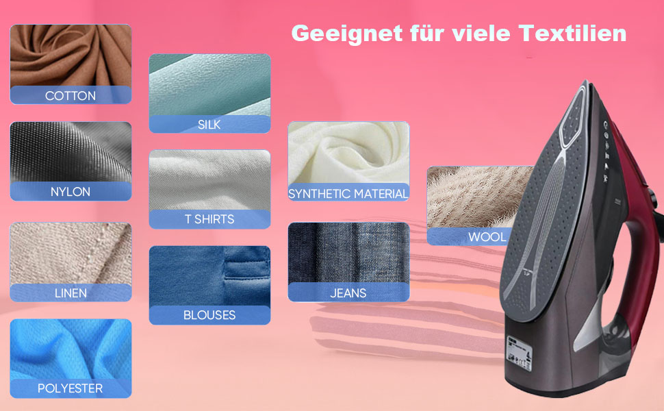 Відпарювач для одягу 3000W з керамічною підошвою - відпарювач з кабелем, самоочищення, резервуар 340мл, автоматичне вимкнення, червоний