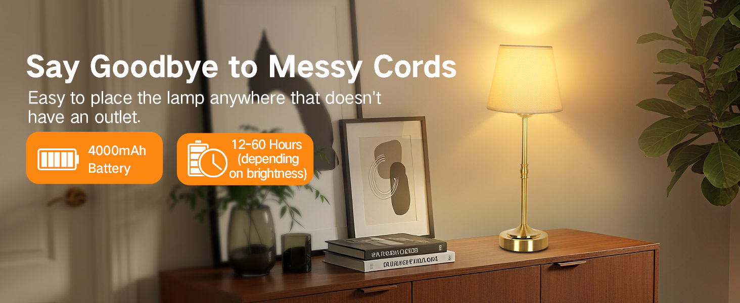 OUTON Настільна лампа 2 шт. Бездротова, диммер, 3 кольори світла, 4000mAh, USB-C, 60 годин роботи, акумуляторна, золота для спальні, вітальні, їдальні