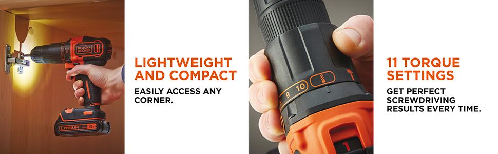 Акумуляторний ударний дриль-шуруповерт Black+Decker BDCH188N (18V, 2 швидкості, патрон 10 мм, регулювання крутного моменту, подвійне свердло, без акумулятора та зарядного пристрою) (комбінований ударний дриль)