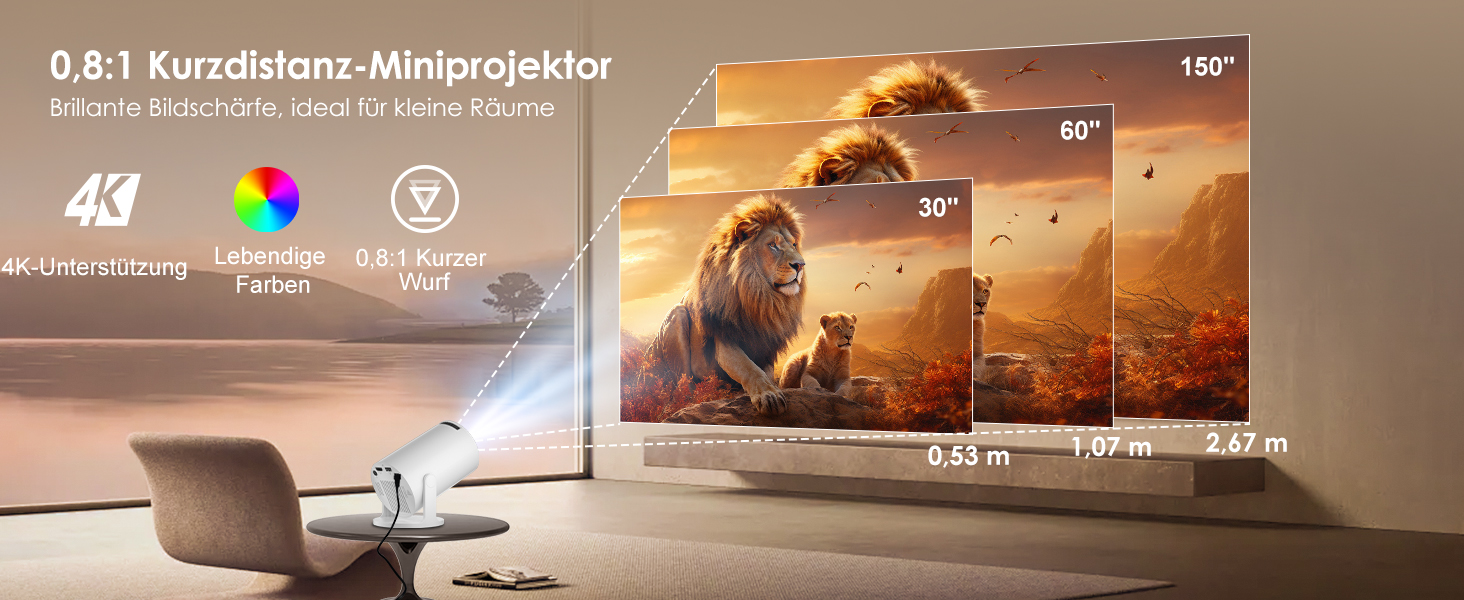 Міні проєктор Salange Mini Beamer 2026,8K з Android, WiFi 6, Bluetooth 5.4, Auto Keystone, 270° поворот, для дому та на вулицю, Sala300pro