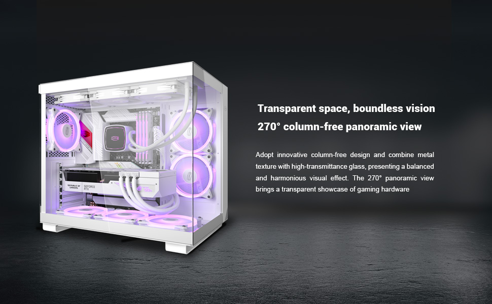 Корпус ПК Tower ATX C3T500 ARGB від PCCOOLER: 6 вентиляторів ARGB, підтримка RTX 40, скляна панель, безрамна конструкція (білий)