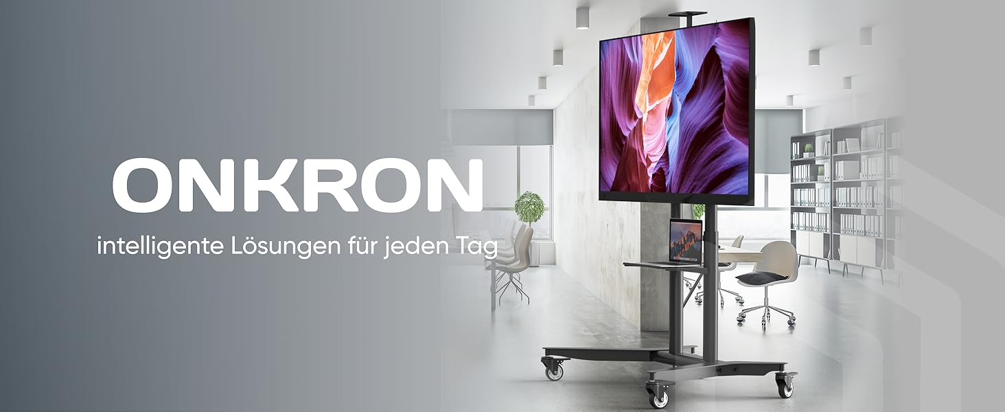 ONKRON Mobile TV Stand - Adjustable Height, VESA 600x400 - Fits 32-75 inch Flat & Curved TVs up to 60kg