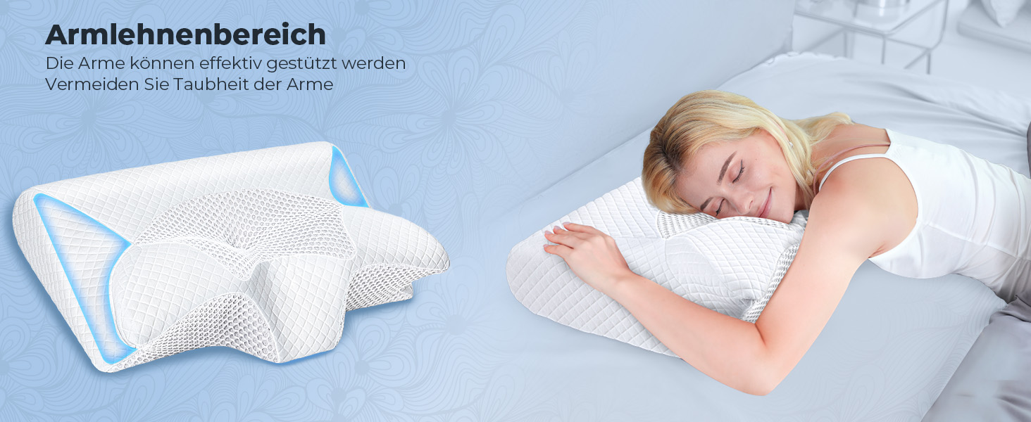 Подушка для шиї Saheyer з піною з пам'яті, 2 в 1: підтримка шиї, подушка для голови, для сну на боці, на животі та на спині, знімний та дихаючий чохол, 59 * 43 * 12/15 см, сірий та білий