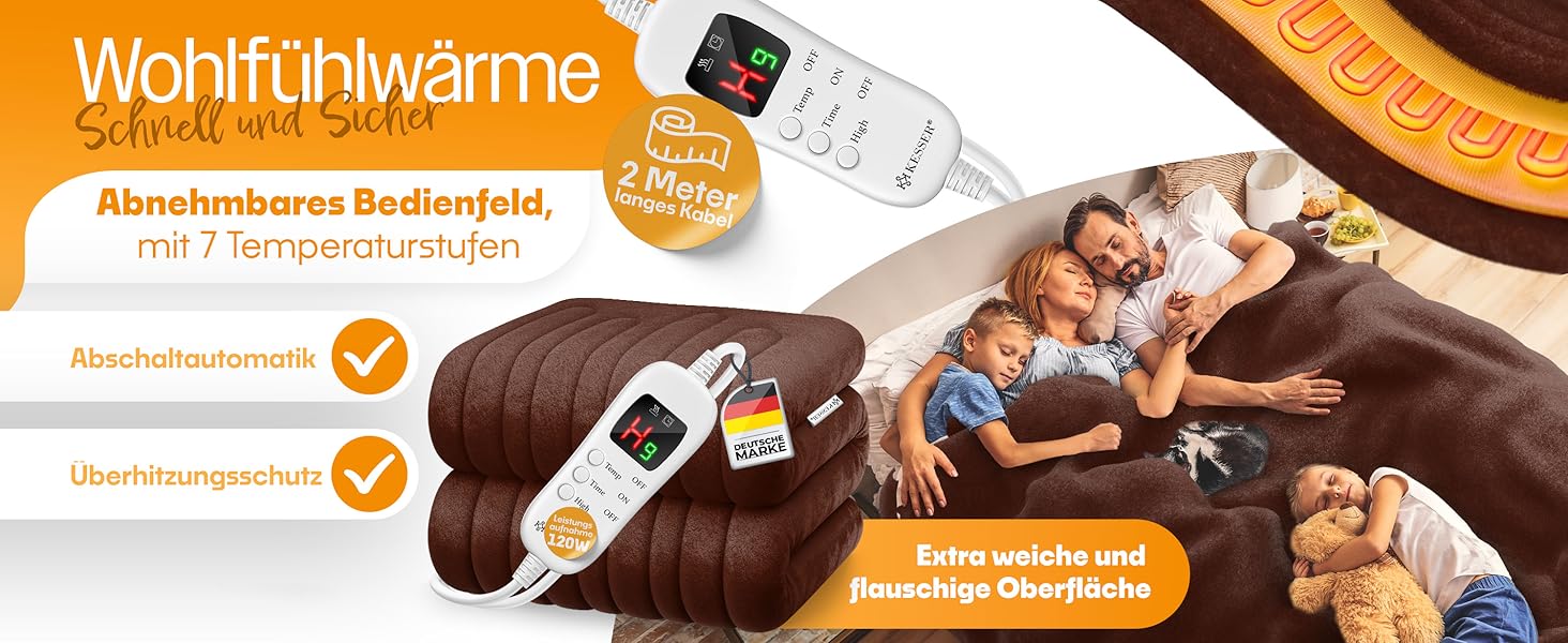 Електрична грілка KESSER® з плюшу 180x130 см сірого кольору | з таймером та автовимкненням | тепла та затишна ковдра | 9 температурних режимів | прання до 40°C | цифровий дисплей