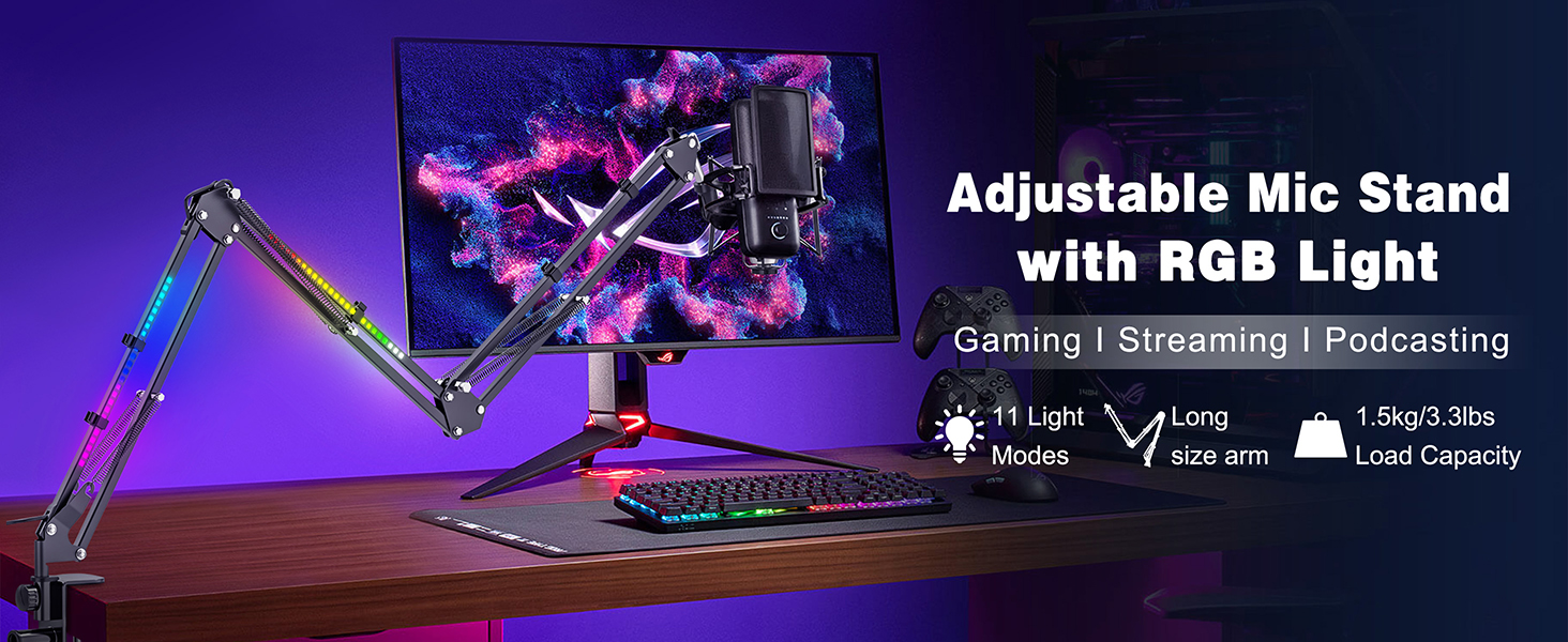 Тримач для мікрофона з RGB підсвіткою: регульований кріплення на стіл для TikTok Live-Streaming та співу