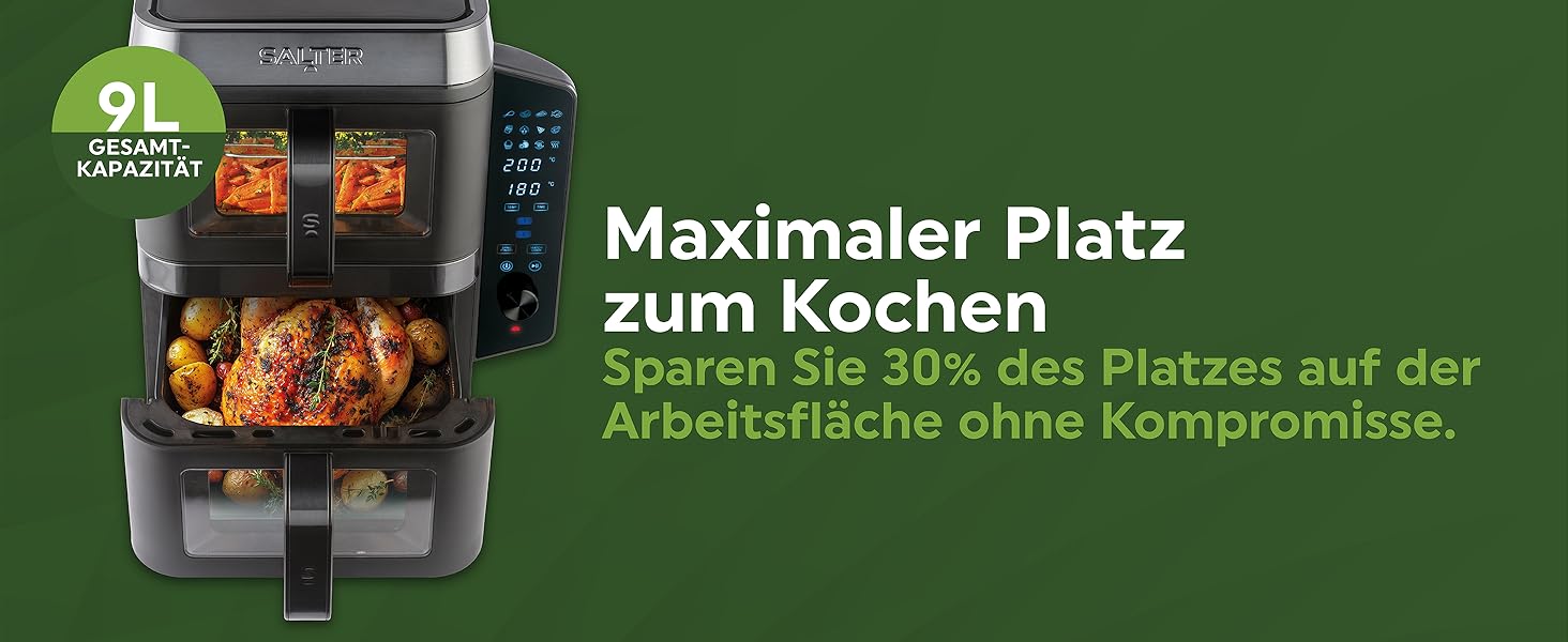 Фритюрниця Salter VertiCook View з вертикальним подвійним ящиком, 9л, 12 функцій, чорний