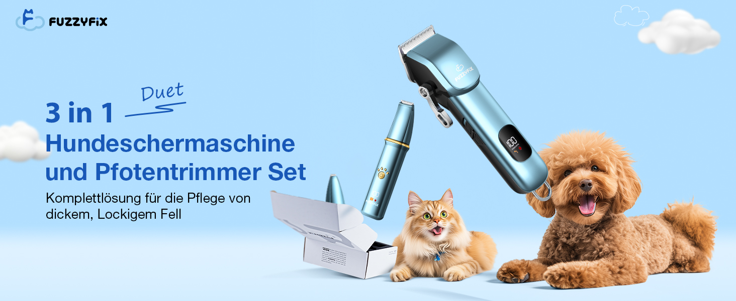Набір для стрижки собак 3-в-1: машинка, триммер для лап, тиха робота, для густого шерсті, синій