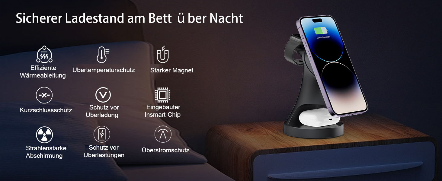 3-в-1 Зарядний пристрій MagSafe: бездротова зарядка для iPhone та Apple Watch, AirPods. Чорний