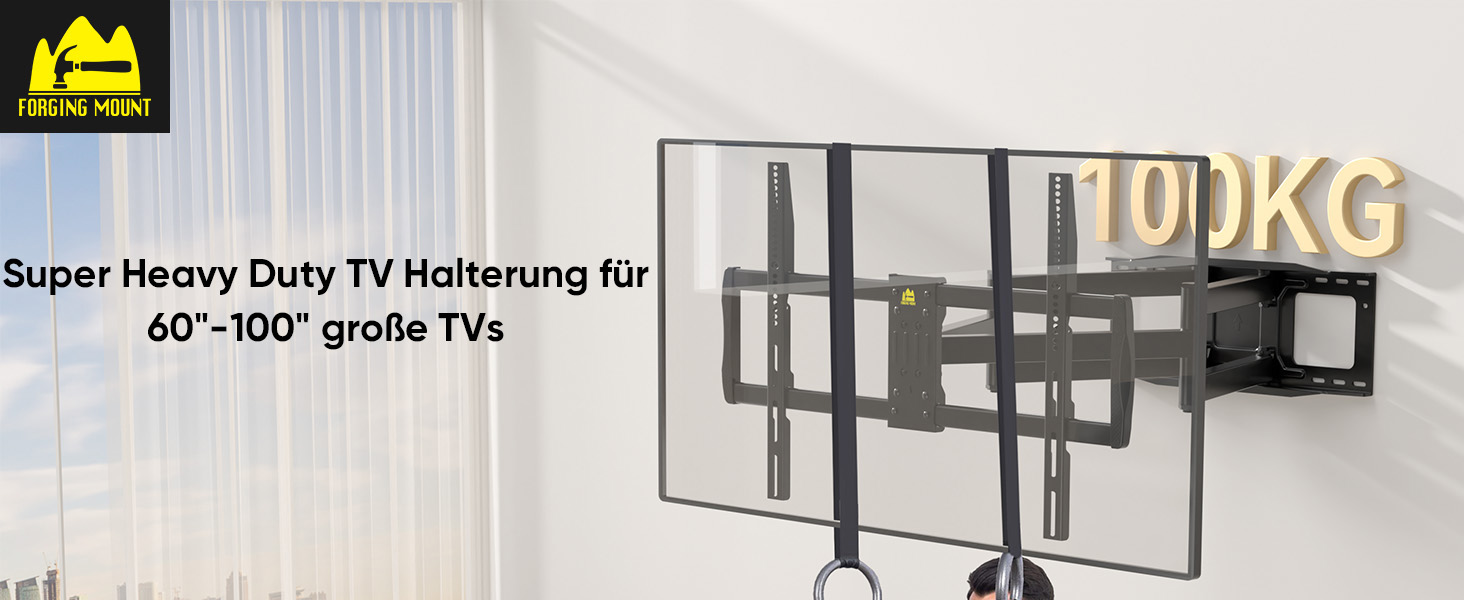 Кронштейн для телевізора FORGING MOUNT HY9458 для XXL TV 60–120 дюймів, до 125 кг, поворотний та нахильний, висувний подвійний важіль 1090 мм, VESA до 900x600мм