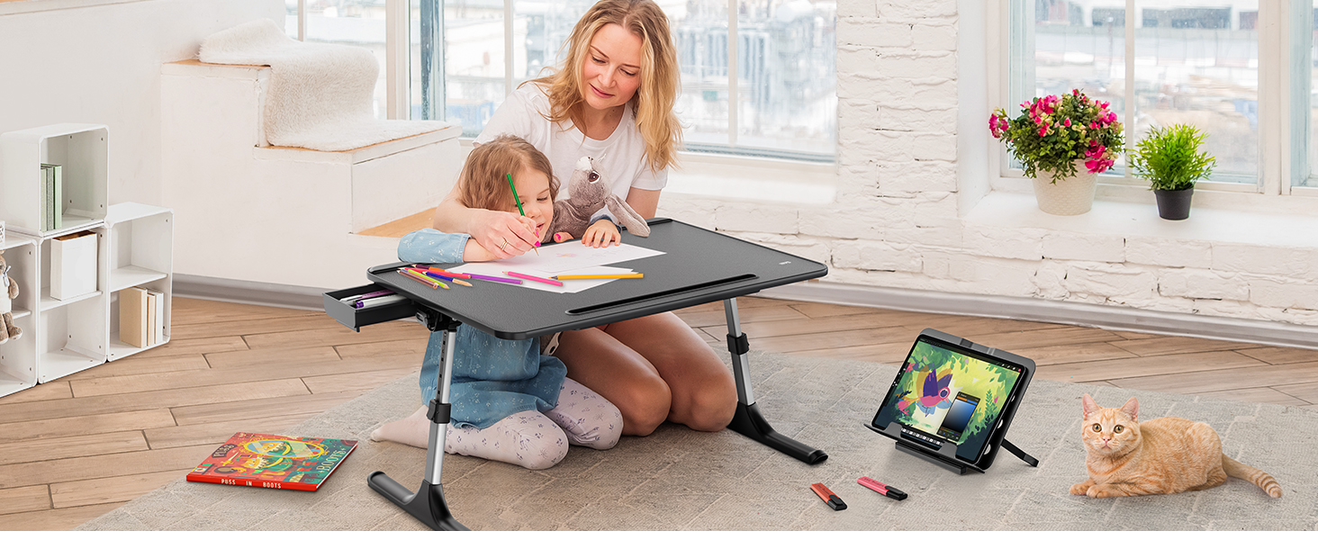 Зламаний столик SAIJI 60x40 см: регульована висота, підставка для книг, ящик, столик для ноутбука/планшета, чорний