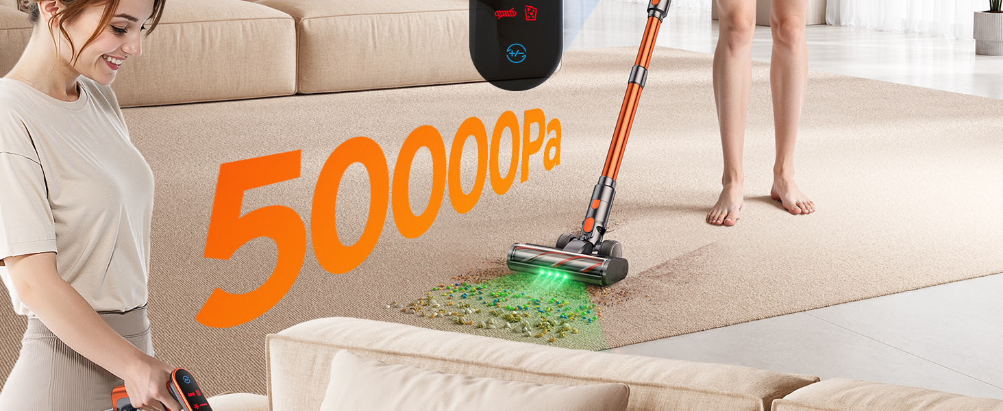 Бездротовий пилосос Fieety з акумулятором, 600W, 50kPa, 65 хв роботи, док-станція на стіні, ароматерапія, автоматичний режим, сенсорний дисплей, висувний шланг 1 м для твердих поверхонь, килимів, шерсті тварин та авто