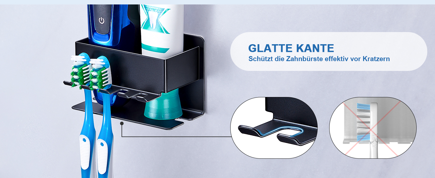 Тримач для зубних щіток настінний, для електричної зубної щітки, з підставкою для насадок, без свердління, чорний, компактний