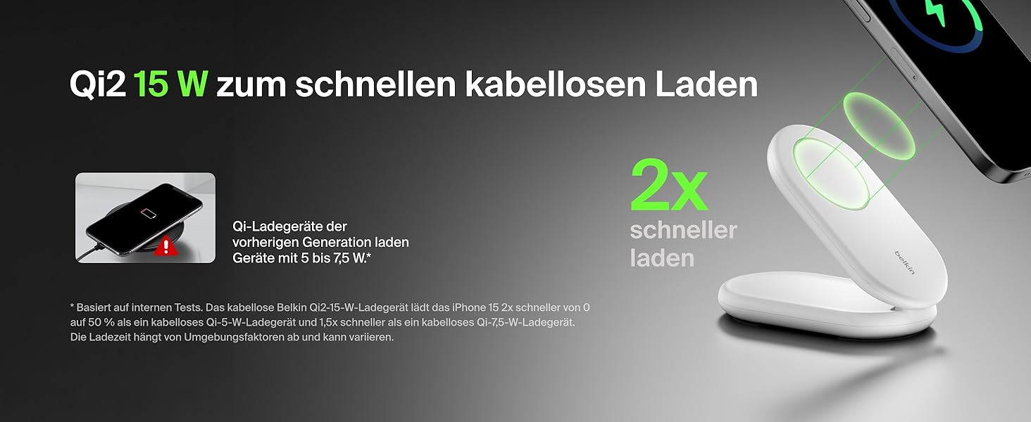 Белкін BoostCharge Магнітний складний бездротовий зарядний пристрій Qi2, 15 Вт, сумісний з MagSafe для iPhone 17, Air, 16, 15, 14, 13, 12, Pixel, з підтримкою Standy-режиму – білий