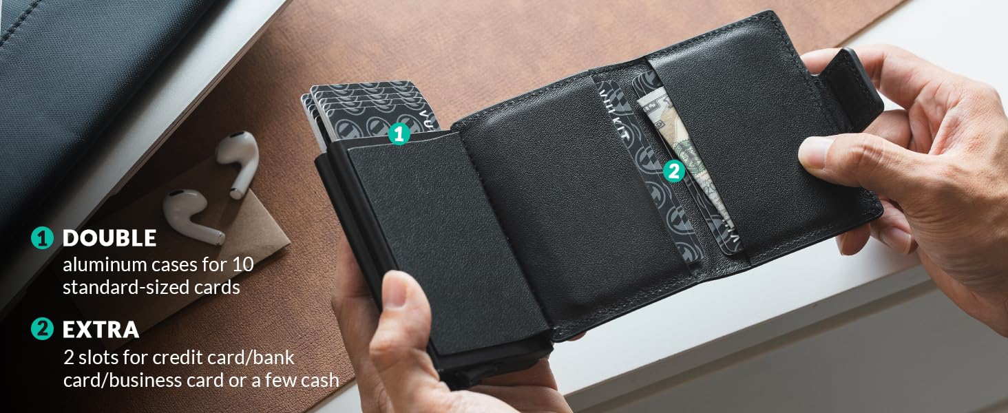 Чоловіче картхолдер VULKIT з RFID захистом: шкіряний гаманець для карток та грошей (справжня шкіра, темно-синій)