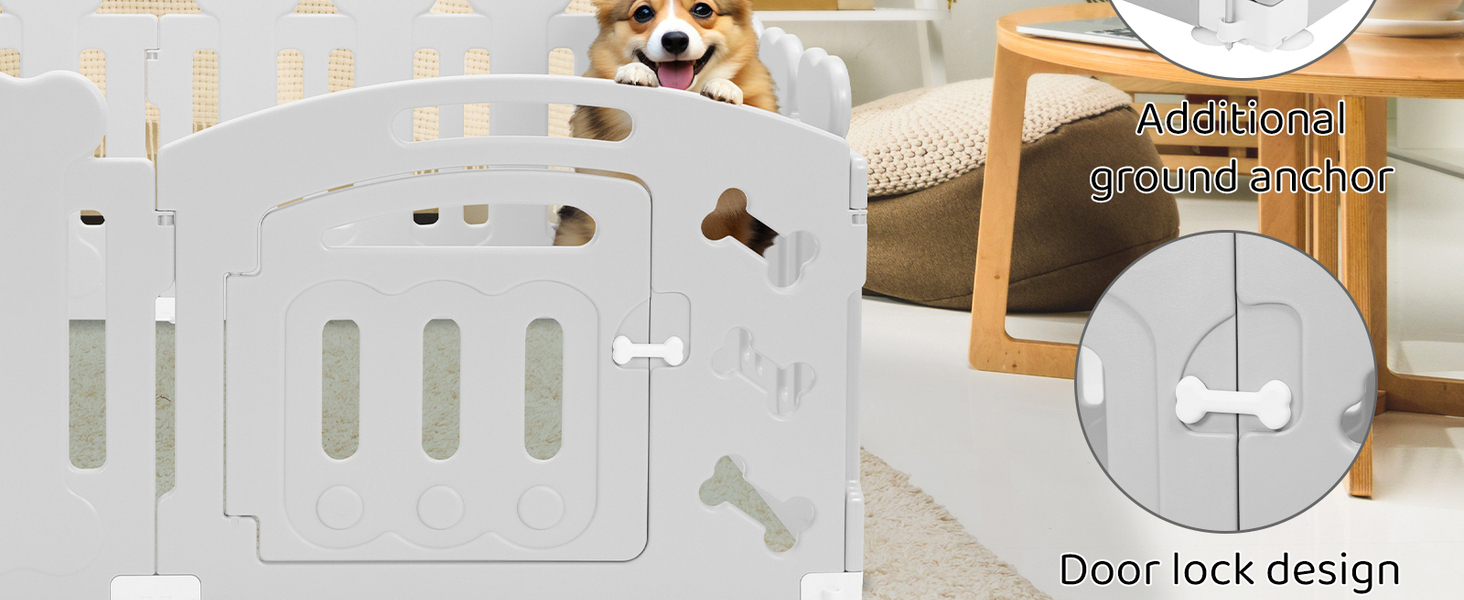 Забіг для цуценят MAMIZO 60 см, вольєр для собак з 7+1 пластикових панелей, сірий. Забіг для собак вдома та на вулиці, з тор, включаючи присоски та ґрунтові анкери.