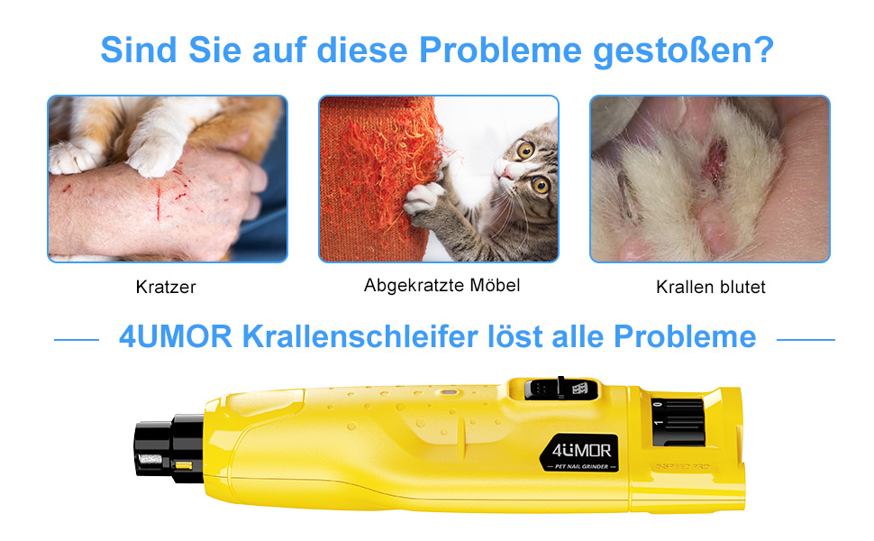Шліфувальник для собак 4UMOR з 6-ма рівнями та 2 LED-лампами - безпечний та ефективний догляд за кігтями для собак великих, середніх та маленьких порід