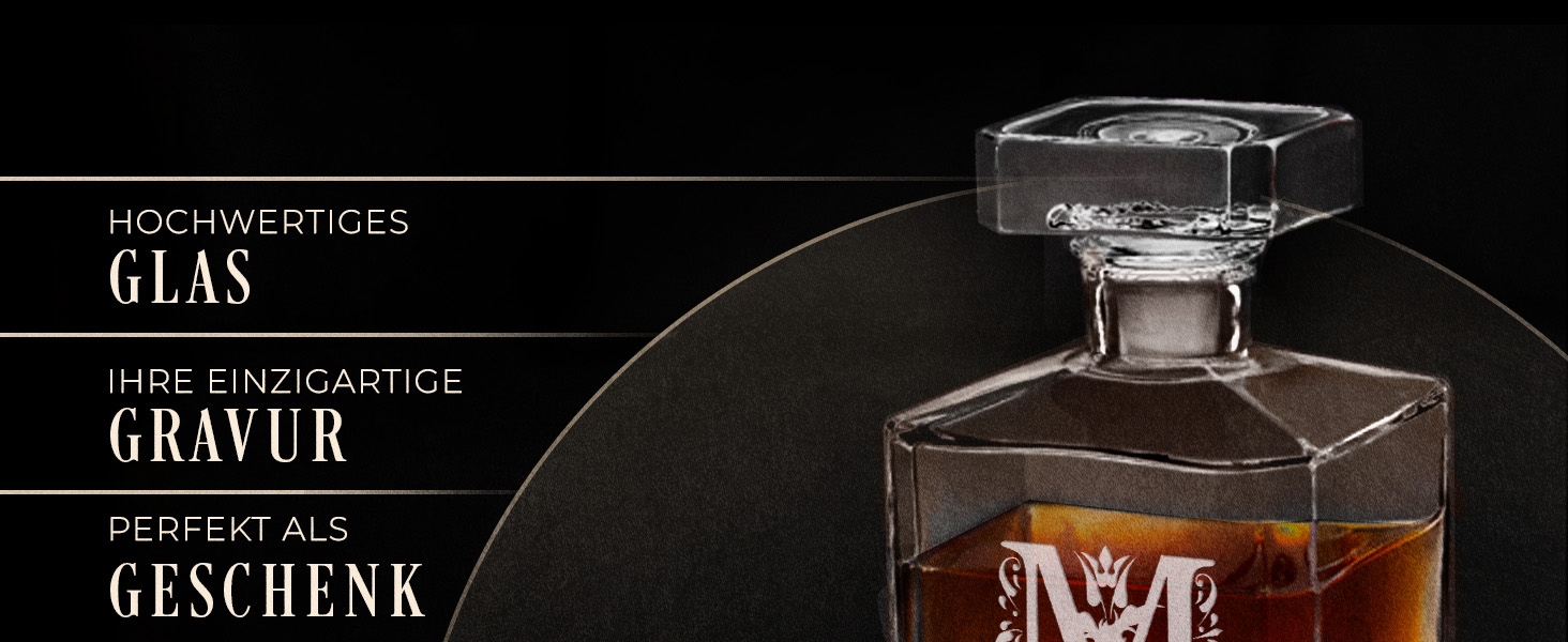 Maverton Whiskey Decanter + 2/4/6 Whiskey Glasses Set with Engraving - 700ml Decanter - Birthday Gift for Women - Monogram
