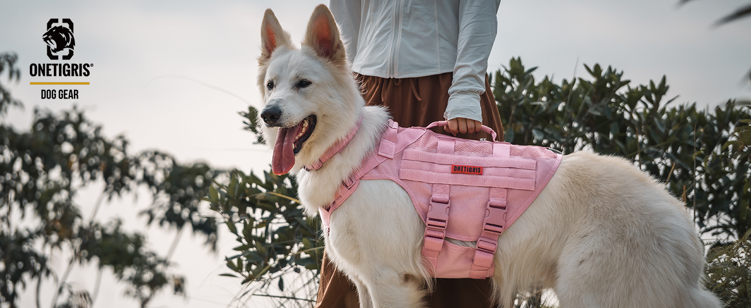 Нагрудник для собак OneTigris AIRE MESH, тактичний, великий, анти-тяга, з 2 ручками, регульований, дихаючий, зелений (рожевий, M)