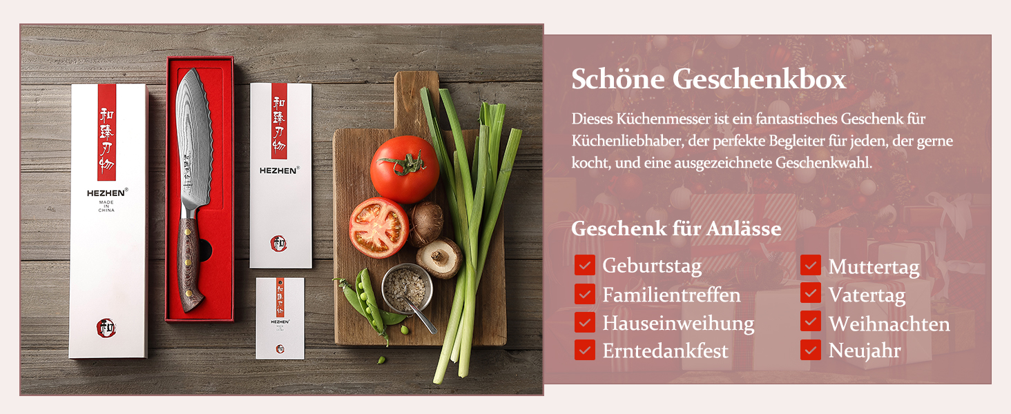 HEZHEN ніж кухарський 21 см з дамаської сталі 67 шарів, професійний, з дерев'яною піхвою, Full Tang з мікарти