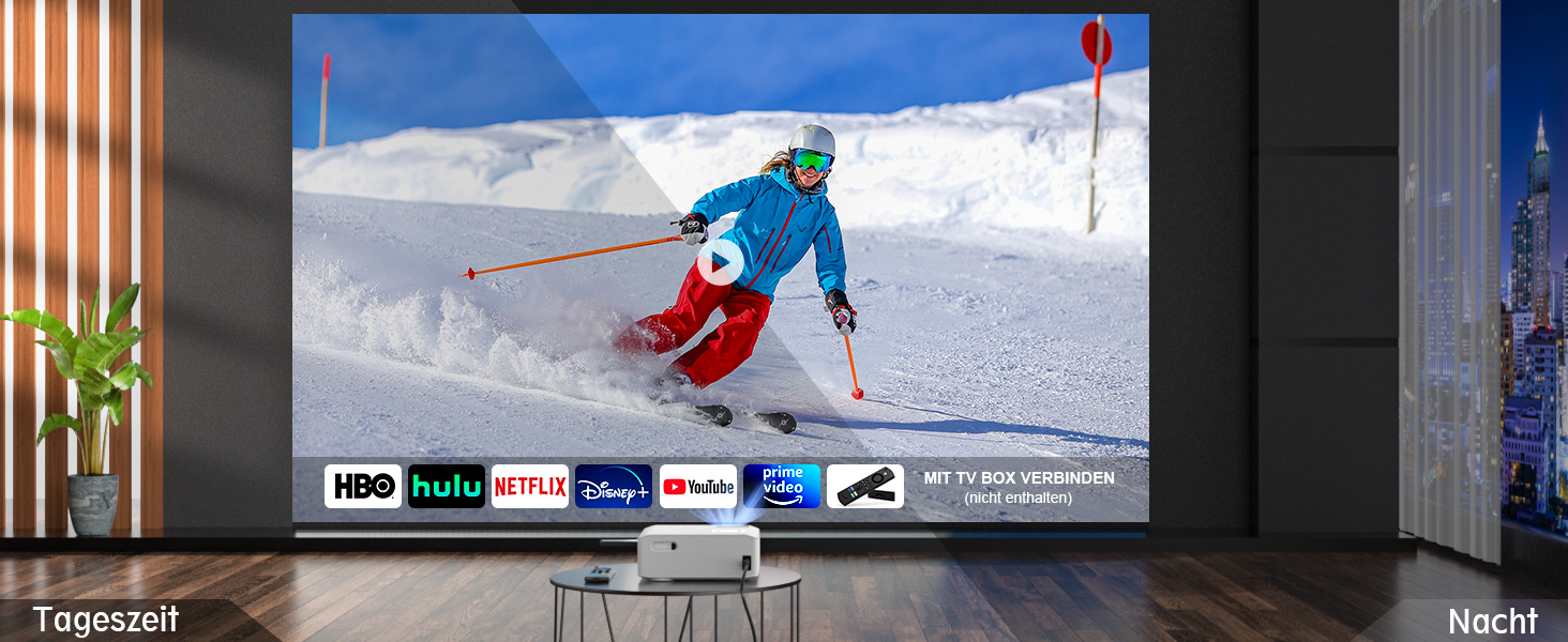 Проектор Smart Beamer 4K з автофокусом TOF 28000L, WiFi6, Bluetooth, обертання 210°, для кінотеатру вдома та на вулиці, сумісний з Netflix, PC, мобільним телефоном