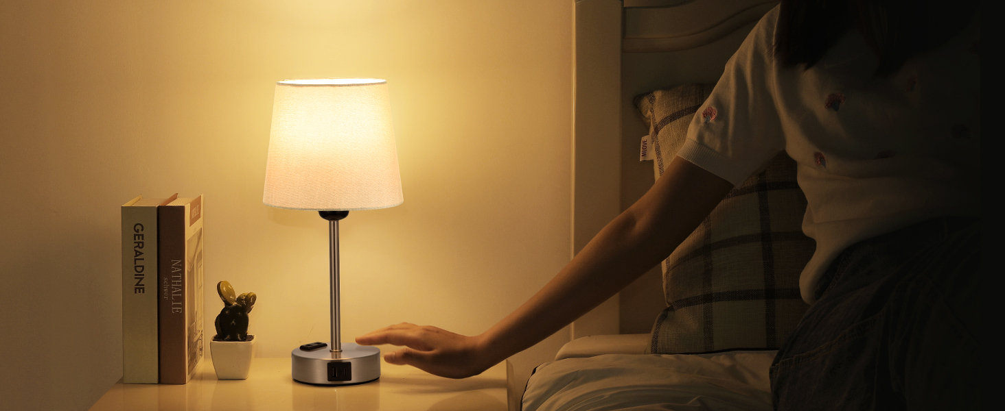 Настільна лампа Kakanuo з торшетом, 2 шт., з USB-портами та диммуванням, для спальні, вітальні, дитячої кімнати, офісу, тканинний абажур, колір: сірий-сріблястий