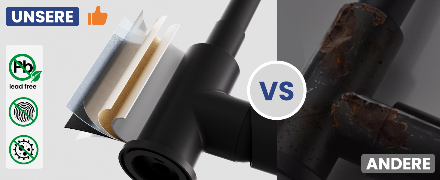 Змішувач для кухні гнучкий чорний, нержавіюча сталь, 2 режими струменя, 360° поворот, кухонний змішувач, преміум якість