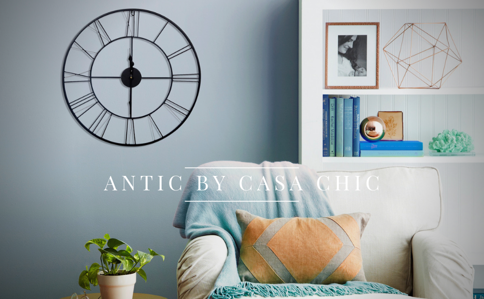 Настінний годинник Casa Chic 60 см для кухні, вітальні, ванної – велика металева тиха кварцова ретро-годинник без тікання для дому та вулиці