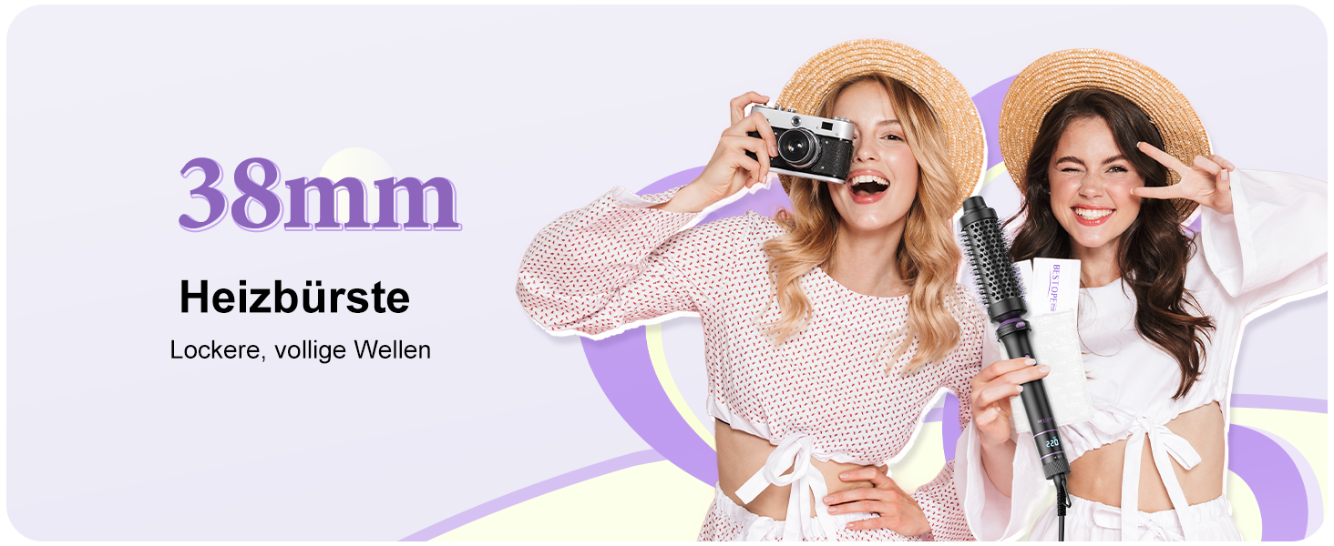 BESTOPE PRO Локкенстаб: Набір 5 в 1 з плойкою, термощіткою та 3 локкенами (9-25 мм) для великих локонів, 13 температур, захисне покриття, рукавичка, затискач (базальтовий чорний)