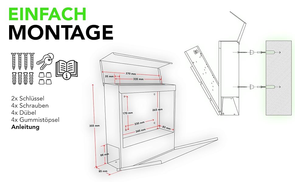 Поштовий ящик для газет Anthrazit з іменним шильдиком Julia Standard - настінний, порошкове покриття RAL 7016, 37x37 см
